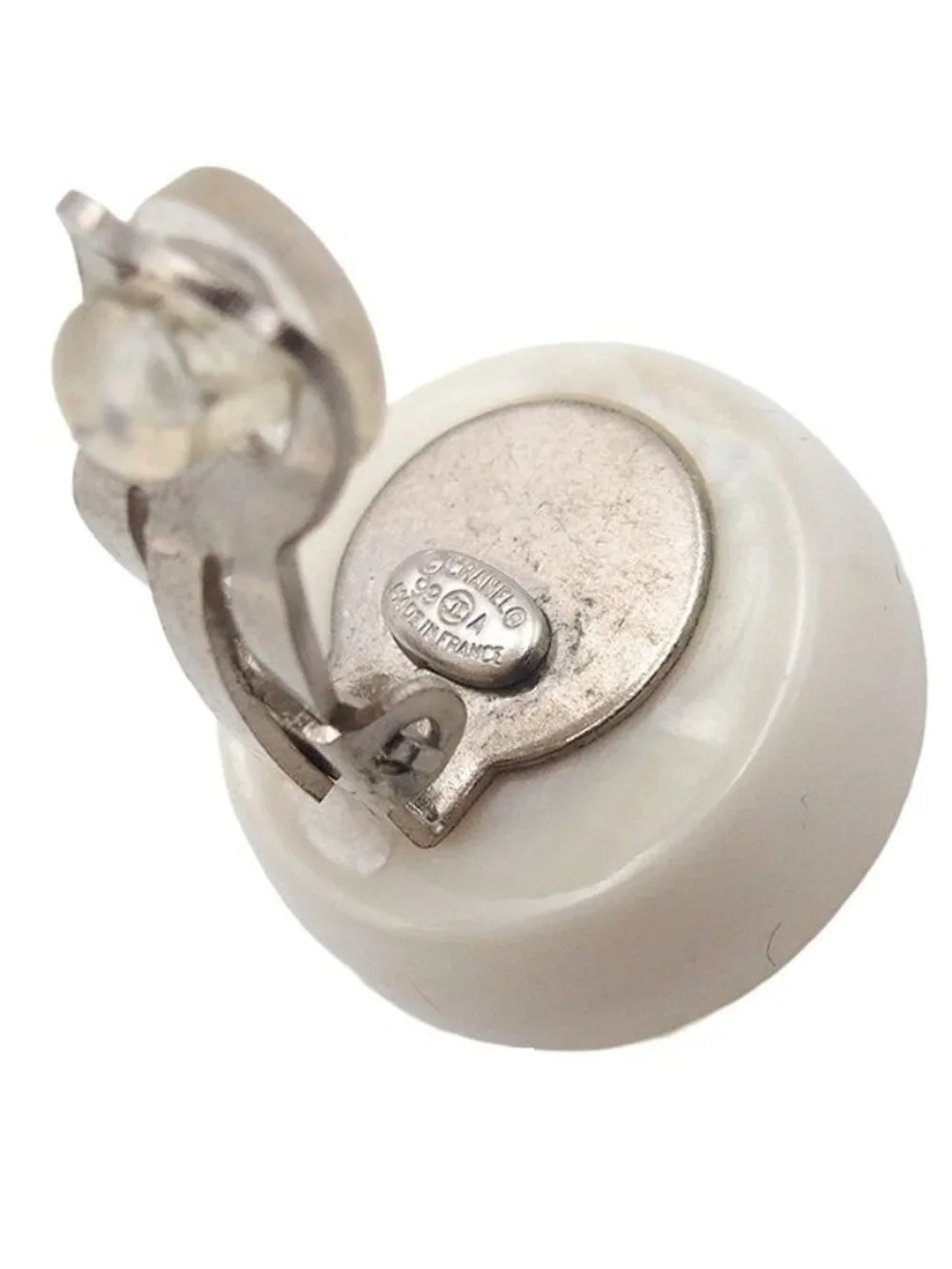 Chanel Round White Plastic CC Logo Costume Earrings